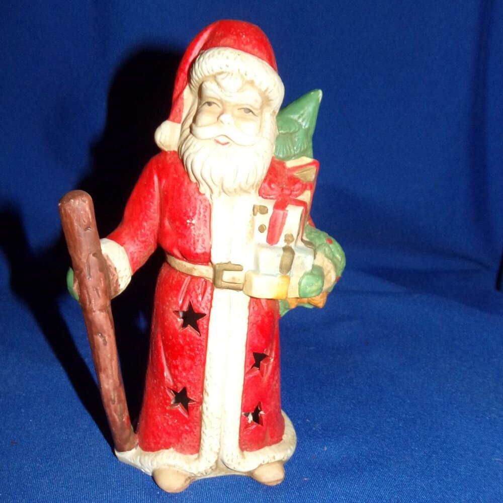 Vintage Large Santa Claus Luminary Tea Light Candle Holder w/ Star Design